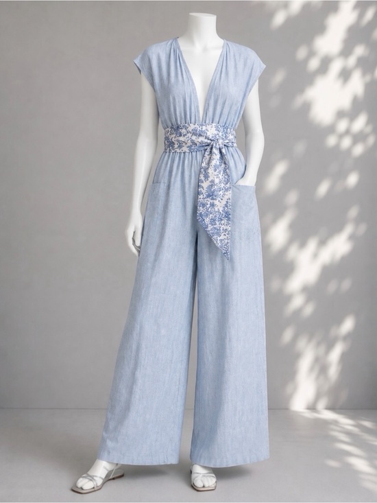 Mara Hoffman Pants - Mara Hoffman Swim Whitney Hemp Jumpsuit L Blue Stripe Wide Leg Beach Cover Up